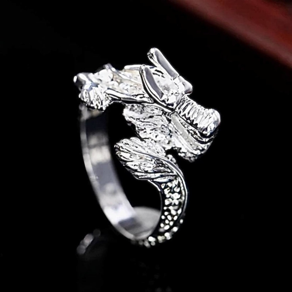 NEW STERLING SILVER DRAGON HEAD RING - Picture 5 of 8